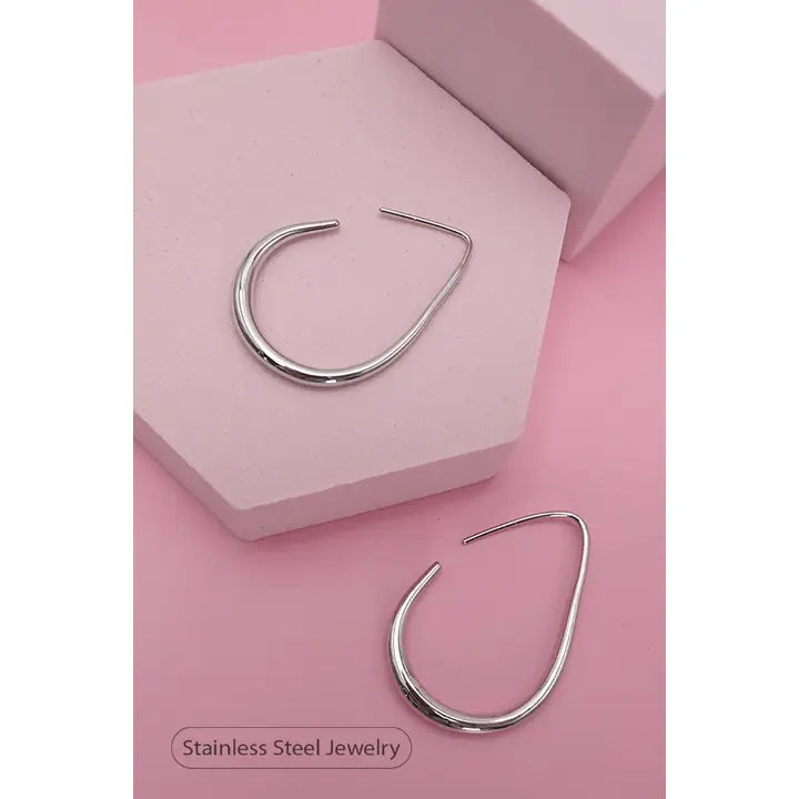 18K Stainless Steel Waterproof Tarnish Free Hoops - Silver