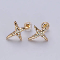 24K Gold Filled Micro Pave Clear Cubic Zirconia Cross Earrings