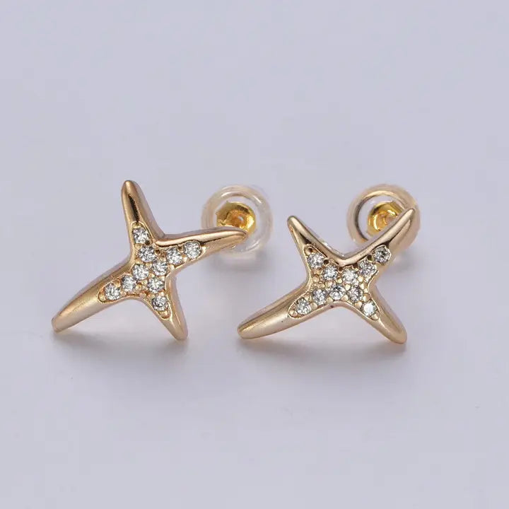 24K Gold Filled Micro Pave Clear Cubic Zirconia Cross Earrings