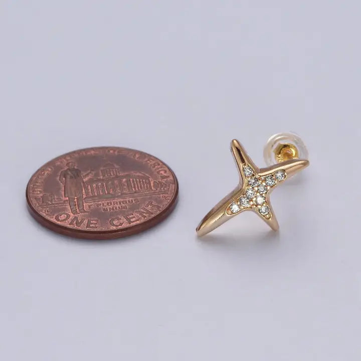24K Gold Filled Micro Pave Clear Cubic Zirconia Cross Earrings