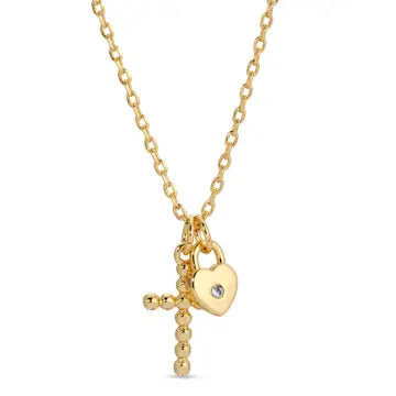 Baby Heart and Cross Gold Pendant Necklace