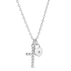 Baby Heart and Cross Rhodium Pendant Necklace