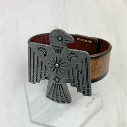 Brown Leather with Silver Metal Eagle Bracelet