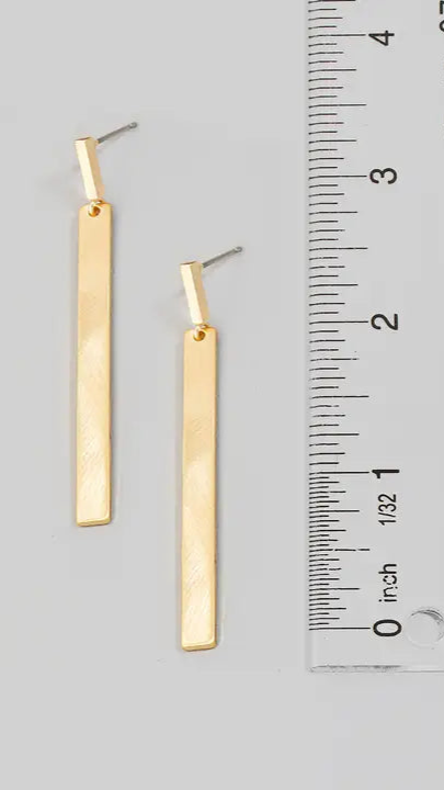 Brushed Metallic Bar Dangle Earrings Bushed Brass