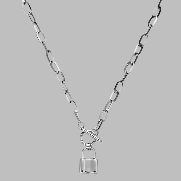 Chunky Chain Big Lock Charm Stainless Steel Necklace - Silver