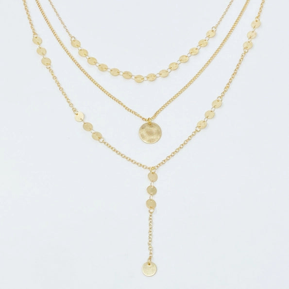 Disc Drop Layered Necklace