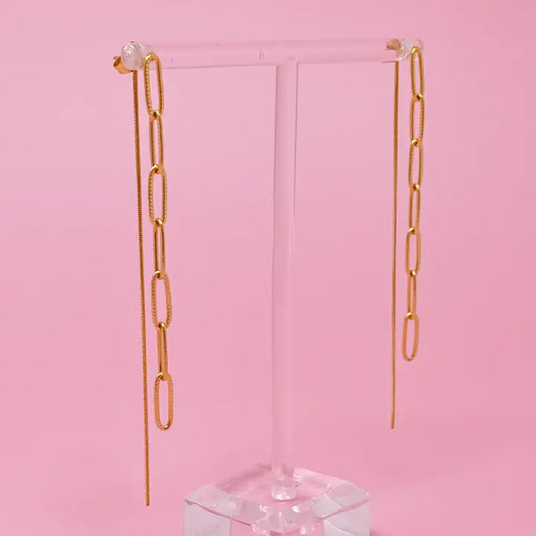 Double Chain Drop Earrings - Gold