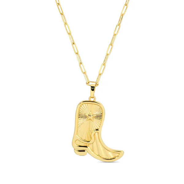 Feeling Country Cowgirl Boot Pendant Necklace - Gold