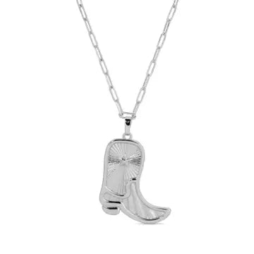 Feeling Country Cowgirl Boot Pendant Necklace - Silver