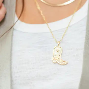 Feeling Country Cowgirl Boot Pendant Necklace - Gold