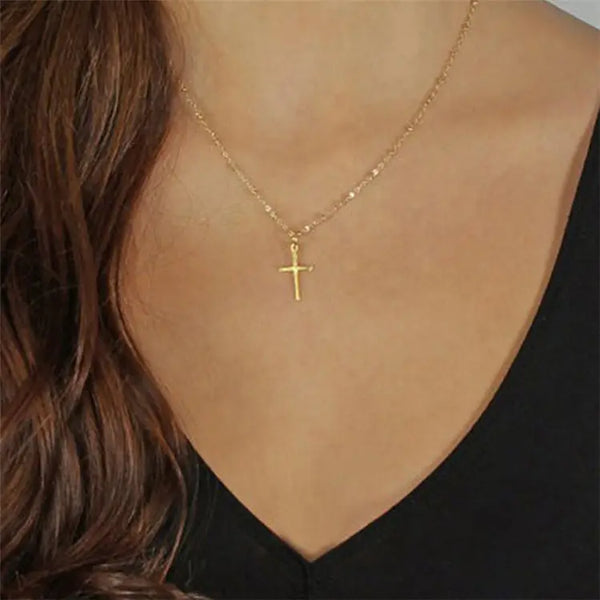 Small Flat Cross Necklace - Gold