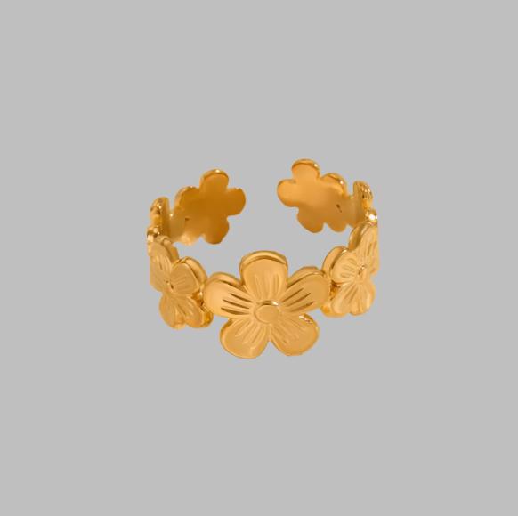 Trendy Cute Gold Plated Adjustable Flower Ring