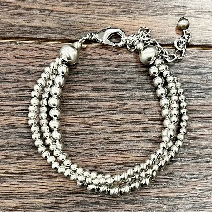 Handmade Silver Navajo Bead Adjustable Bracelet