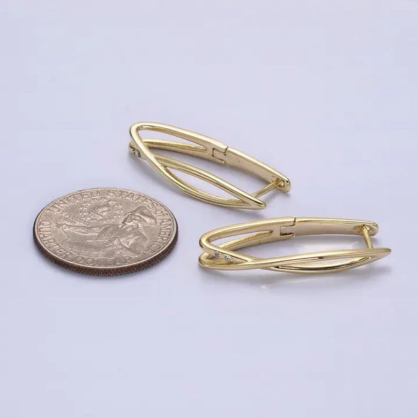 Oblong English Lock Earrings - Gold