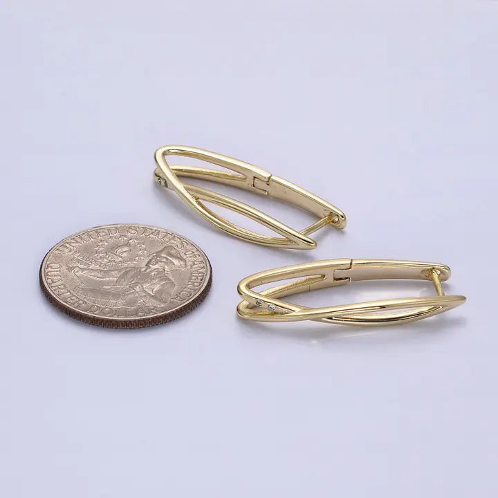 Oblong English Lock Earrings - Gold