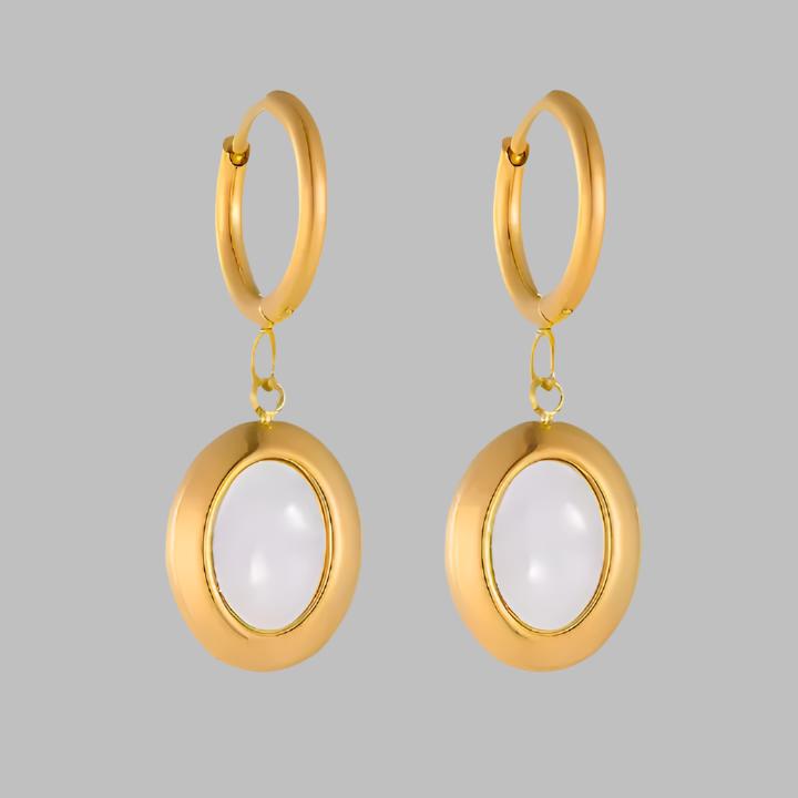 Oval Shiny Shell Dangle Drop Earrings