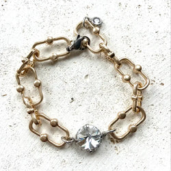 Paper Clip Swarovski Crystal  Chain Bracelet - Matte Gold