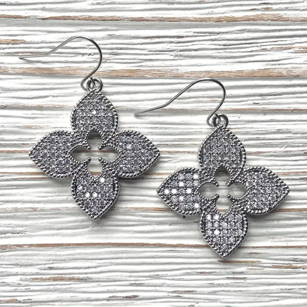 Quatrefoil Clover Boutique Style Earrings - Silver