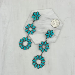 Silver Metal Concho with Blue Turquoise Stone Beads Earrings