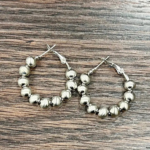 Silver Navajo Bead Hoop Earrings