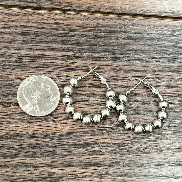 Silver Navajo Bead Hoop Earrings