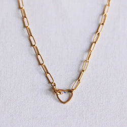 Stainless Steel D-Chain Necklace with Open Heart Closure