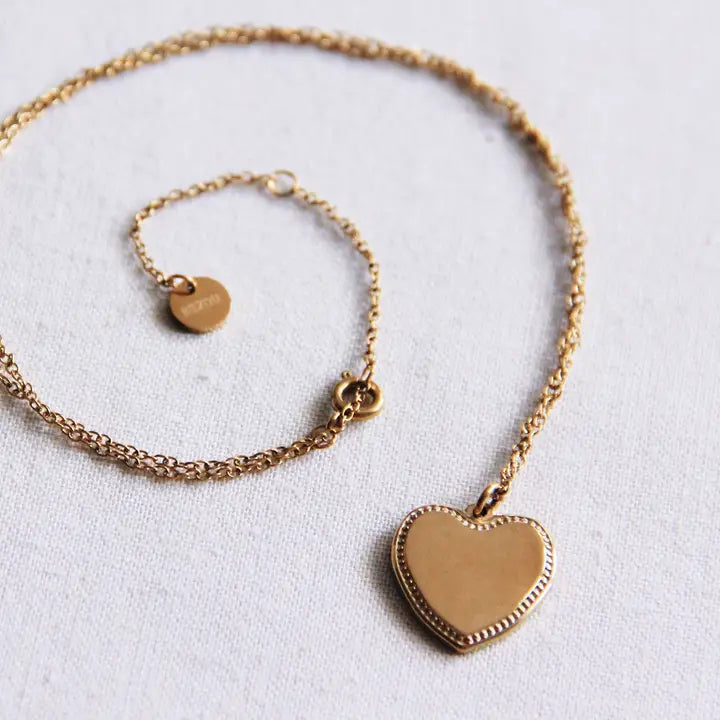 Stainless Steel Fine Chain with Dotted Heart - Gold