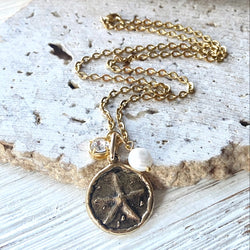 Starfish Ocean Coastal Cruise Ship Jewelry Nautical Beach Necklace - Brushed Gold