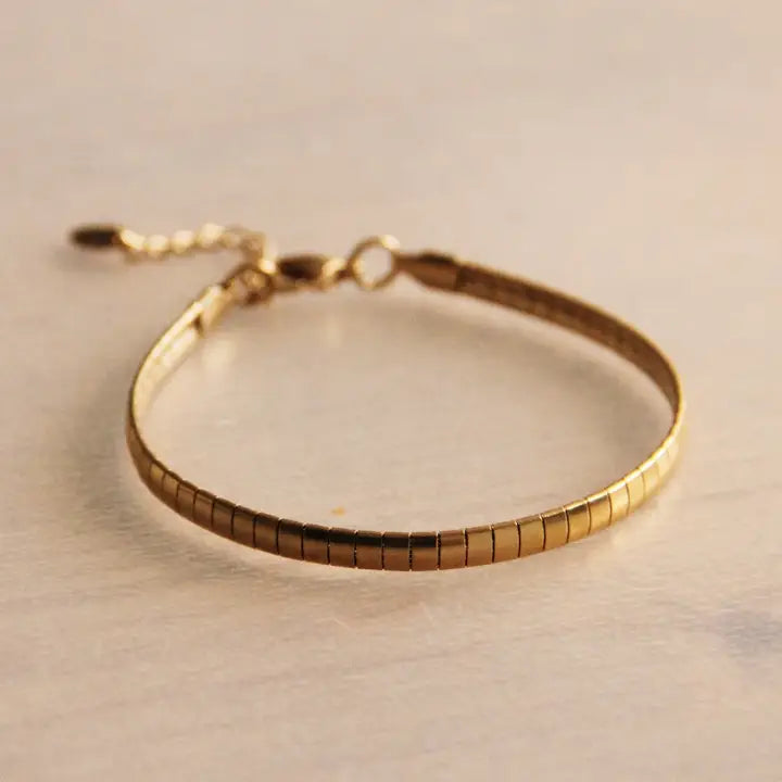 Steel Flat Bracelet Striped - Gold