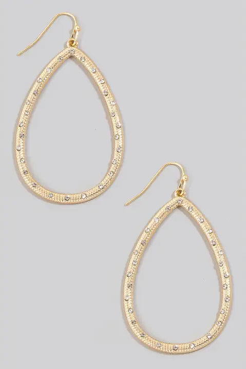 Studded Gold Metallic Tear Dangle Hook Earrings