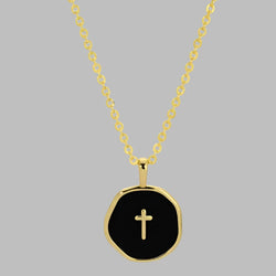 Tiny Cross Pendant Necklace - Black